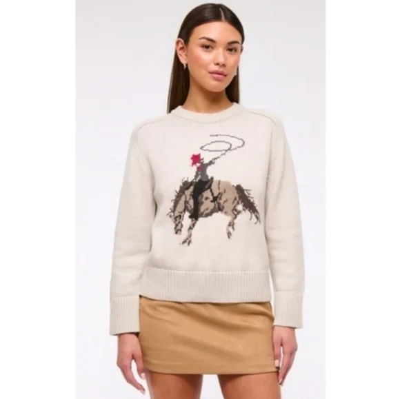 NWT Abercrombie & Fitch Madeline Cowgirl Crewneck Sweater Western Knit Size Sm - Picture 1 of 16